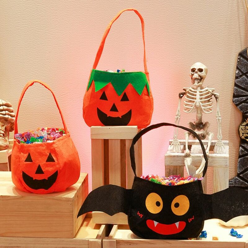 Женская шерстяная фетровая сумка для Хэллоуина, смешные сумки-тоуты, ведро для трюков или конфет с тыквой, Нетканая ручная сумка