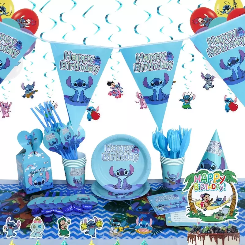 Blue Lilo Stitch of Disposable Decorations Sets of Napkins Plates For Birthday Baby Shower Farewell Dinning Wedding Home Events