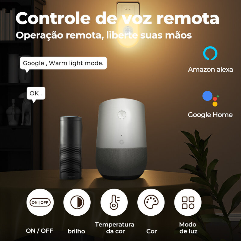 Wi-Fi Tuya Smart Led Night Light Sensor de Movimento PIR Eu Uk Plug In Lâmpada de Parede Branco Quente RGB Room App Voice Para Alexa Google Home
