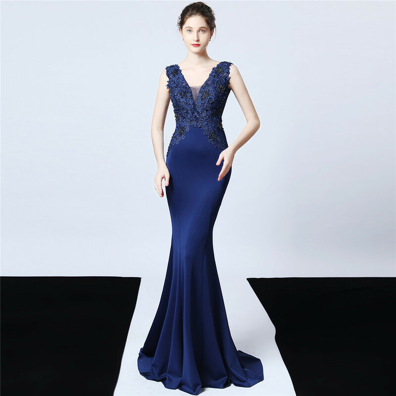 Темно-синее бриллиантовое Элегантное платье без рукавов для торжественных вечевечерние и гостей