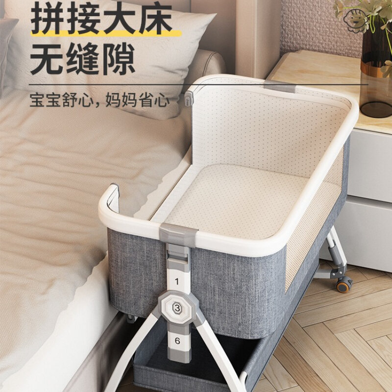 Aluminum Alloy Crib Splicing Queen Bed Multi-functional Removable Folding Crib Baby Crib Cradle Bed