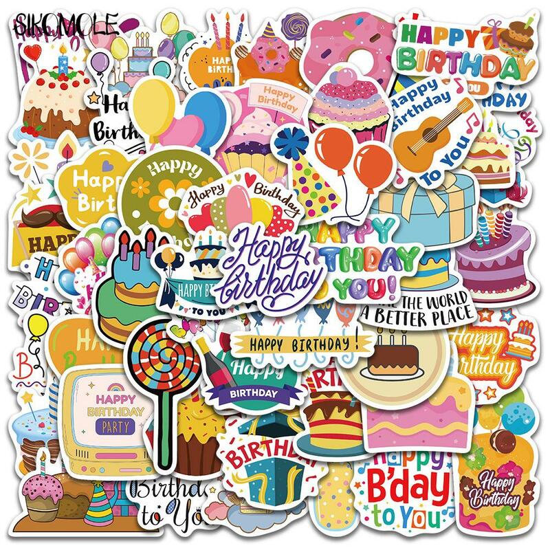 Dibujos animados de 10/30/50 piezas, ¡Feliz cumpleaños! Pegatinas de grafiti Kawaii Toy DIY para niños cuaderno equipaje motocicleta portátil calcomanías adhesivas