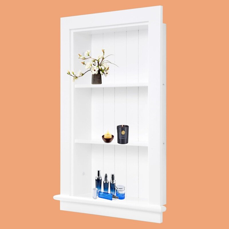 14x24 Medicine Cabinet Recessed, Wall Niche, Bathroom Wall Wall Cabinet, 3-tier, Between Studs Shelving for Drywall, White