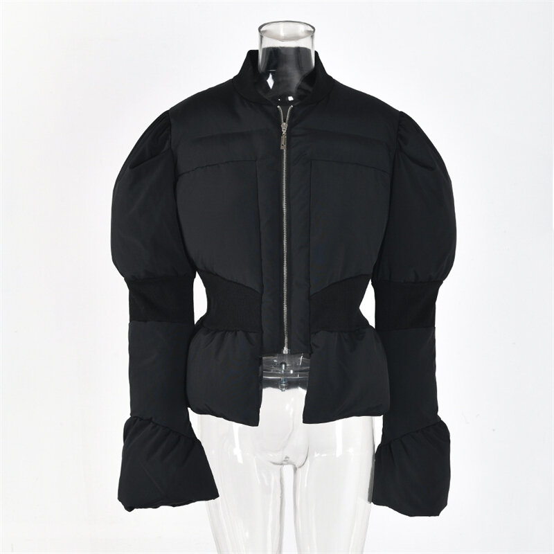 All'inizio della primavera 2024 nuova giacca in cotone corto in raso dimagrante per donna giacca in cotone con maniche svasate con cerniera e colletto in piedi