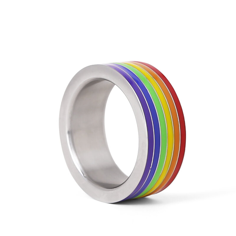 แหวนลึงค์สีรุ้งสำหรับผู้ชายแหวนอวัยวะเพศชายแหวนไก่สแตนเลสแขนเทรนเนอร์การหลั่ง