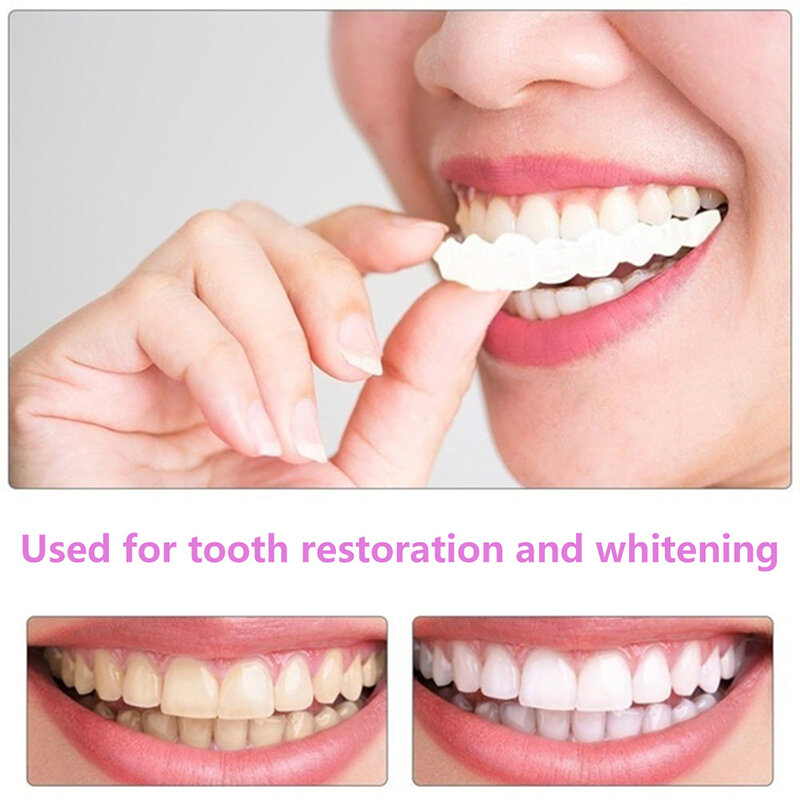 Silicone dentes branqueamento cintas com caixa, simulação de dentadura, sorriso perfeito, dentes superiores, tampa, novo, 2pcs por conjunto