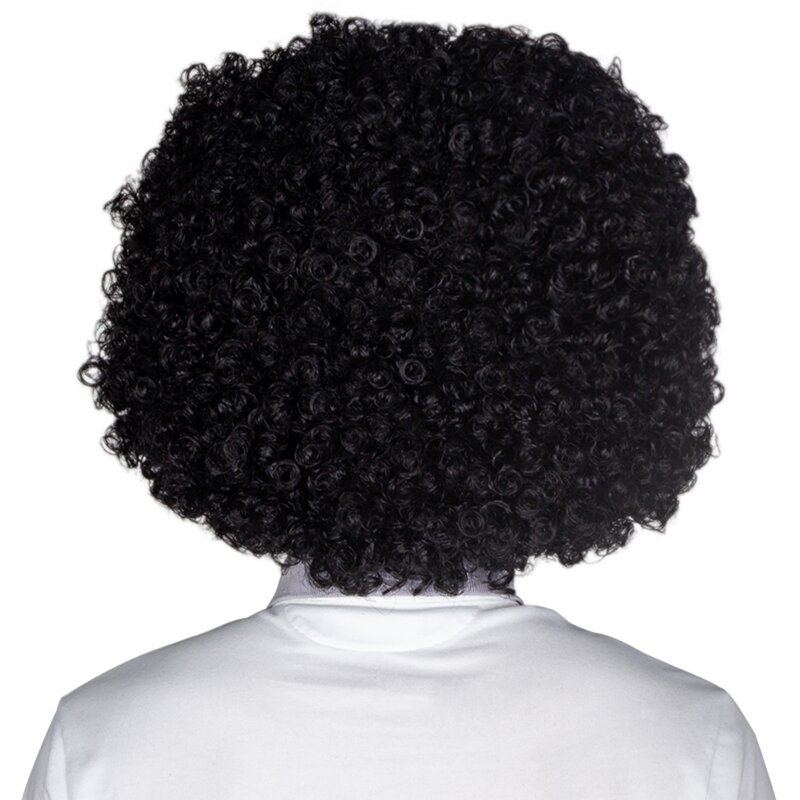 African 12.8Inch Synthetic Black Short Curly Hair Clown Explosive Wig Fluffy PET Extend Hair Head Heat Resistant Fiber Wig Cover