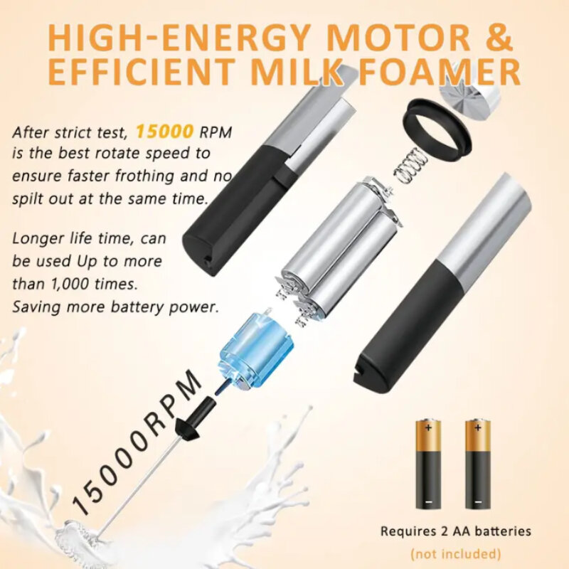 Tragbarer elektrischer Milch auf schäumer Handheld mit Edelstahl Schneebesen und Metallst änder geräuscharm 2x aaa Batterien nicht enthalten
