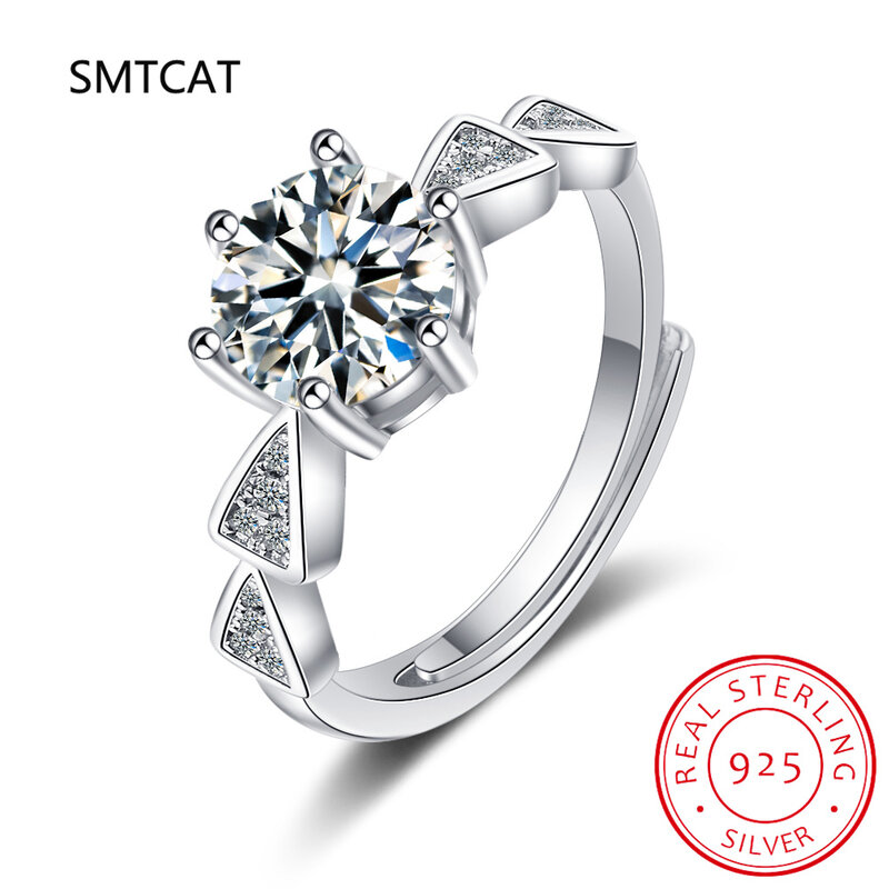 Women's Six Claw S925 Ring With D Color 1 Ct Moissanite Opening Female Simple Sterling Silver 925 Jewelry For Wedding