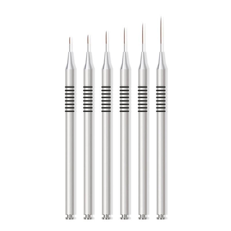 6Pcs Nail Art Design Brush Striping Thin Long Line Dotting Drawing Pen UV Gel Polish Painting Metal Handle Striper Brush