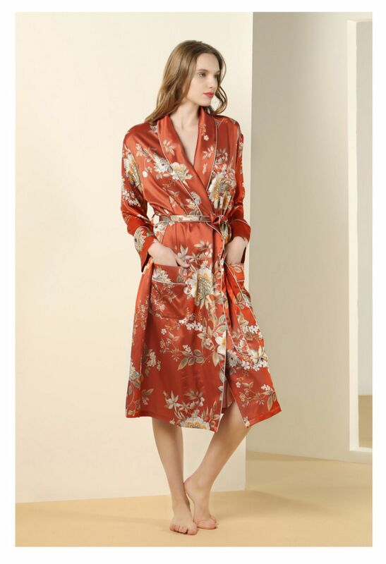 Birdtree 90% seta di gelso elegante camicia da notte Chinoiserie stampa da donna confortevole abito lungo di lusso 2024 primavera estate muslimah