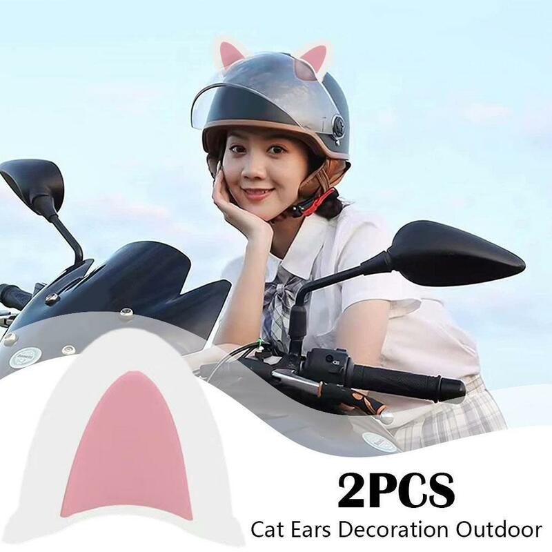귀여운 만화 2 피스 범용 오토바이 헬멧, 고양이 귀 장식, 야외 스포츠 헬멧, 귀 장식