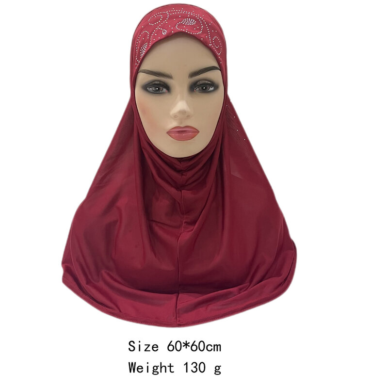 Oneชิ้นAmira Hijabผู้หญิงมุสลิมVeil HeadscarfหัวตะวันออกกลางNiqab Burqaสวดมนต์อิสลามผ้าพันคอหมวกอาหรับสีทึบ