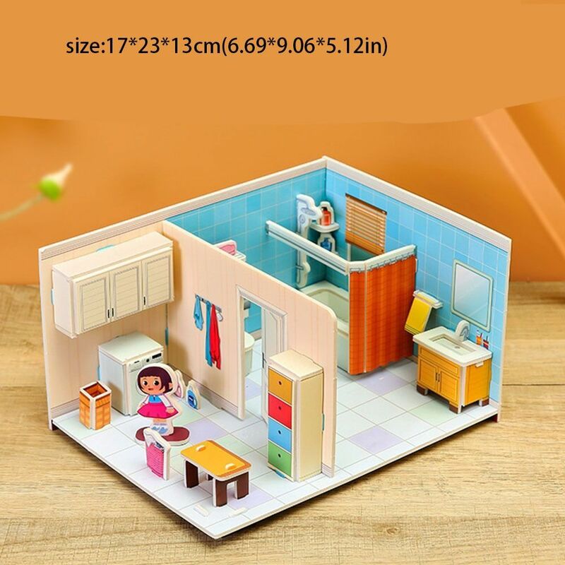 Обучающая 3D бумажная головоломка, набор для сборки комнаты, «сделай сам», ванная комната, кухня, игрушки для мальчиков и девочек, подарок для сборки