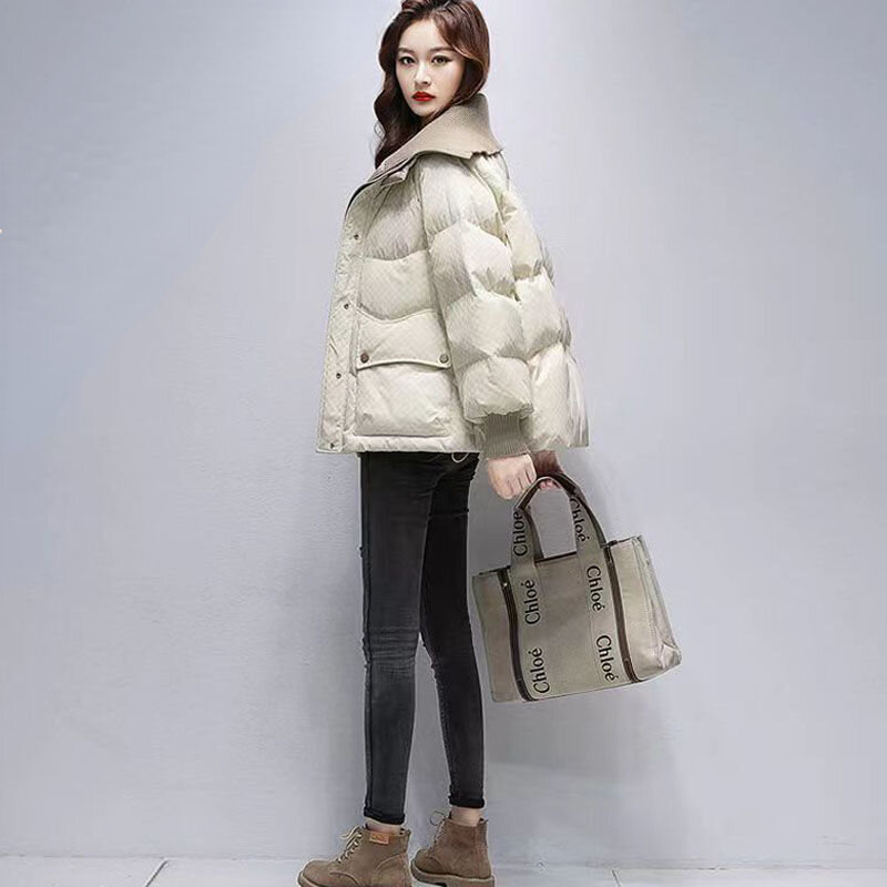 Jaqueta de pato para mulheres, gola virada para baixo, branco, manter aquecido, tops de casacos, roupas femininas, inverno, novo estilo, G693