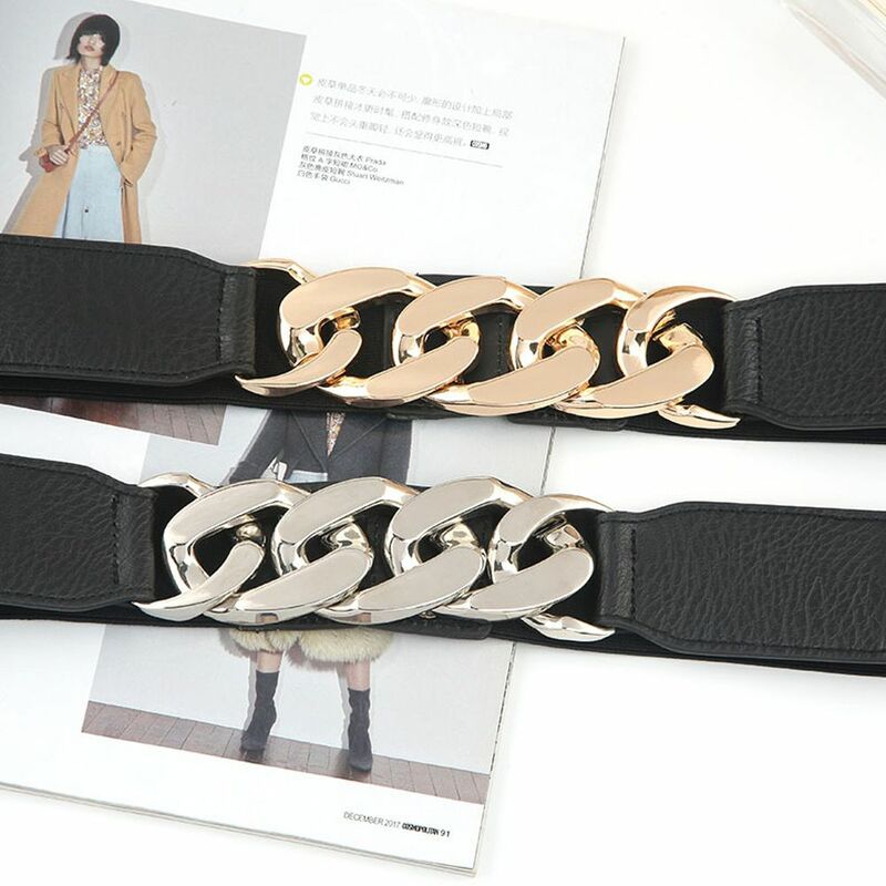 Cinturones elásticos de Metal plateado para mujer, cinturilla elástica, faja de cadena dorada