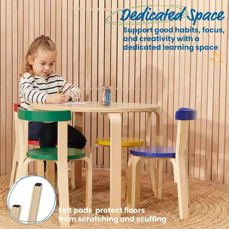 Conjunto de mesa redonda Bentwood com encosto curvo, móveis infantis, mesa para crianças, cadeiras e bancos, estudo infantil