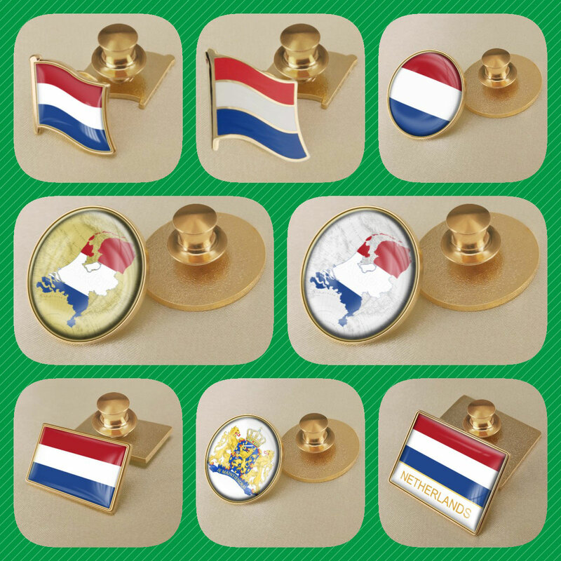 Broches de flores nacionales, insignias, alfileres de solapa, mapa holandés, bandera, emblema nacional, Países Bajos