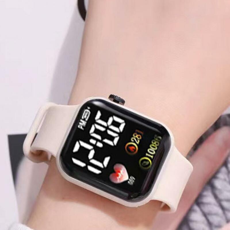 Jam tangan elektronik persegi bercahaya, arloji olahraga Digital LED anak cetak hati nyaman tidak tahan air dapat disesuaikan hadiah