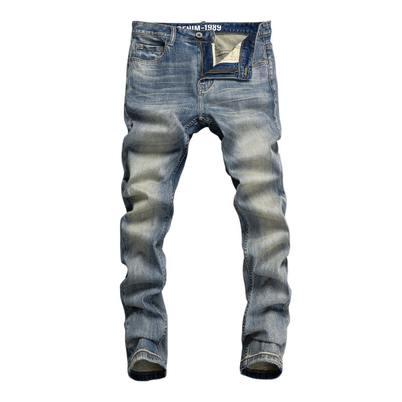 Pantalones vaqueros de moda italiana para Hombre, Jeans rasgados elásticos de alta calidad, Retro, azul, diseño Vintage