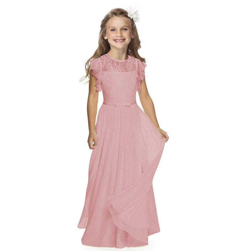 Cross-border Children's Clothing From Europe And America Wedding Dress Girl's Lace Performance Birthday Chiffo Flower Girl Dress