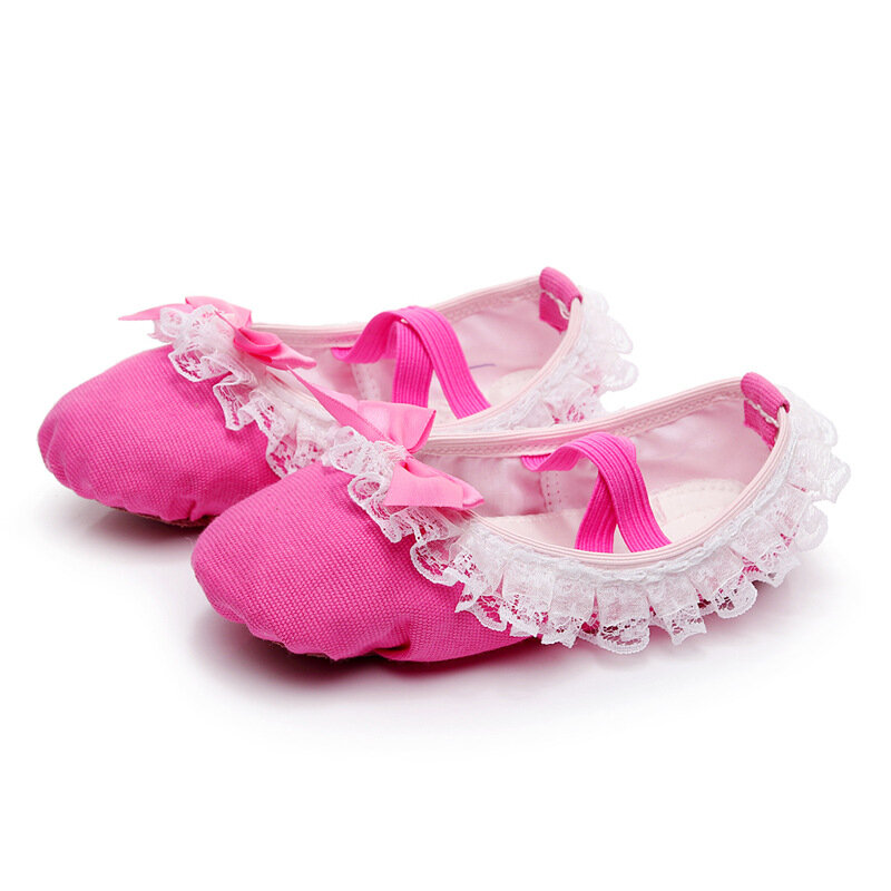 Sapato de balé infantil Lace Bowknot, sapatos femininos de lona, sapatos de garra de gato para prática de ioga, sola macia