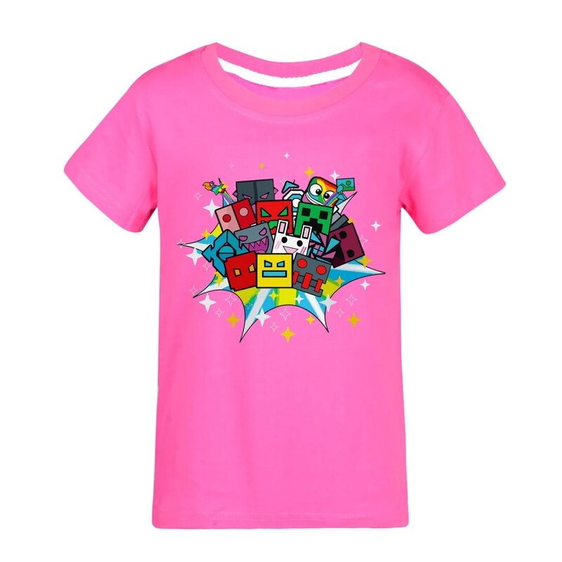 Game Geometry Dash T Shirt Children's Clothes Boys Pure Cotton T-shirts Toddler Girls Short Sleeve Casual Tops Kids Clothing