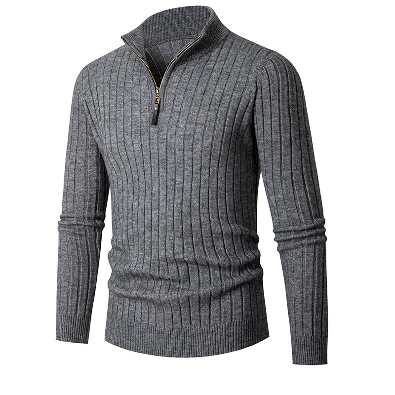 Мужской осенне-зимний новый однотонный базовый пуловер с полувысоким воротником на молнии водолазка вязаный Повседневный свитер шерстяные пуловеры
