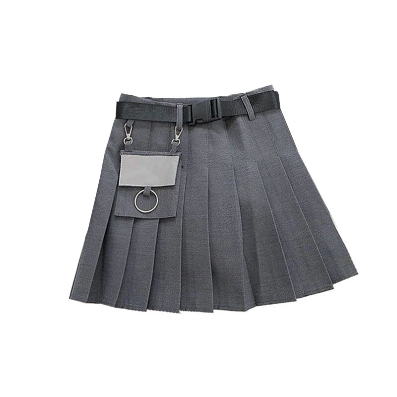 Harajuku-Falda plisada de cintura alta para mujer, minifalda acampanada de estilo Safari supercaliente, color negro, cinturón gratis