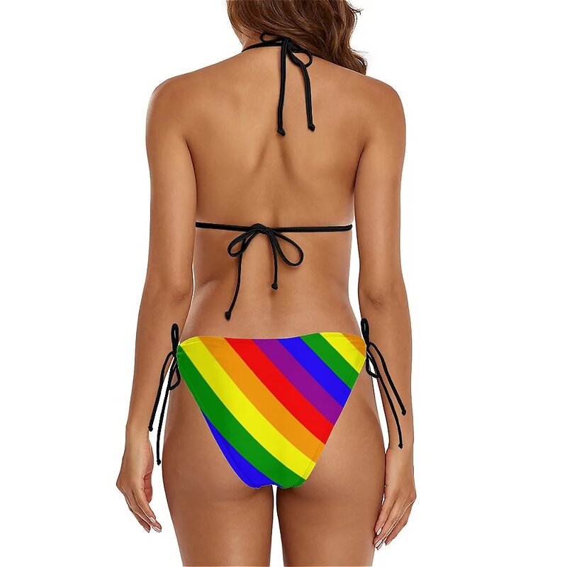Tęczowy strój kąpielowy bikini Push Up Kolorowe paski z nadrukiem Zestaw bikini do kąpieli Modne stroje kąpielowe dla kobiet Seksowne bikini z wysokim stanem i grafiką