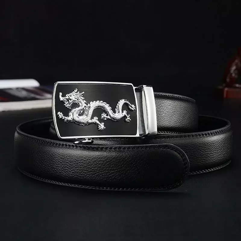 Fivela automática masculina Cintos de couro dragão, cinta preta de luxo, marca designer, negócio, nova moda, 2024