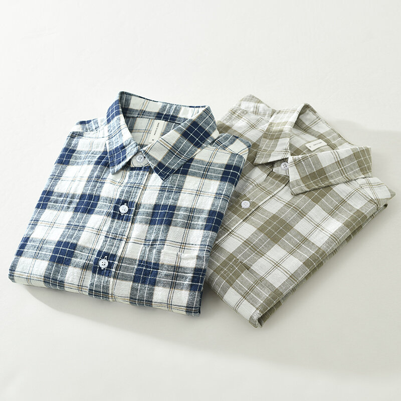 남성용 캐주얼 체크 무늬 셔츠, 턴다운 칼라, 긴팔 셔츠, 2024 신상 남성 의류