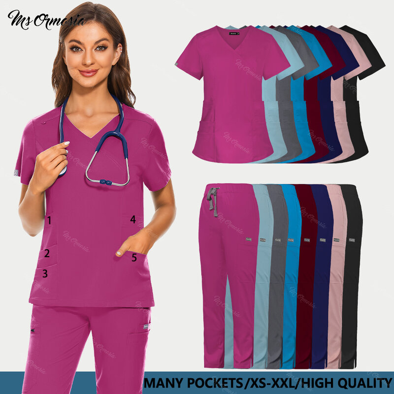 Multicolour High-end Workwear Doctor Nursing Uniforms Scrubs Blouse Straight Pants Nurse Scrubs Set Medical Clinical Clothes New