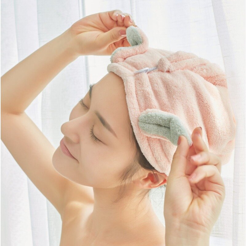 Женская шапка для сушки волос быстросохнущее полотенце для волос Банни ушки кораллового цвета флисовая двухслойная утолщенная супервпитывающая Шапка-тюрбан для сушки волос