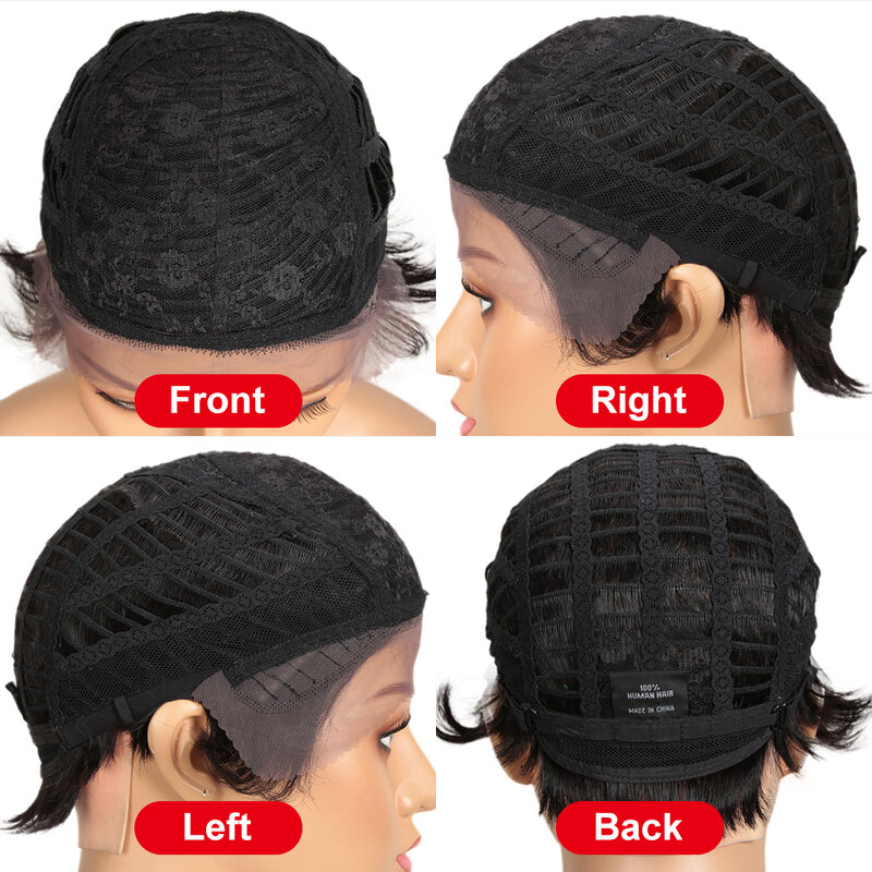 Pelucas de cabello humano brasileño para mujeres negras, corte Pixie corto, encaje frontal Bob, sin pegamento, recto, negro, cobre 99J, Color 350, barato