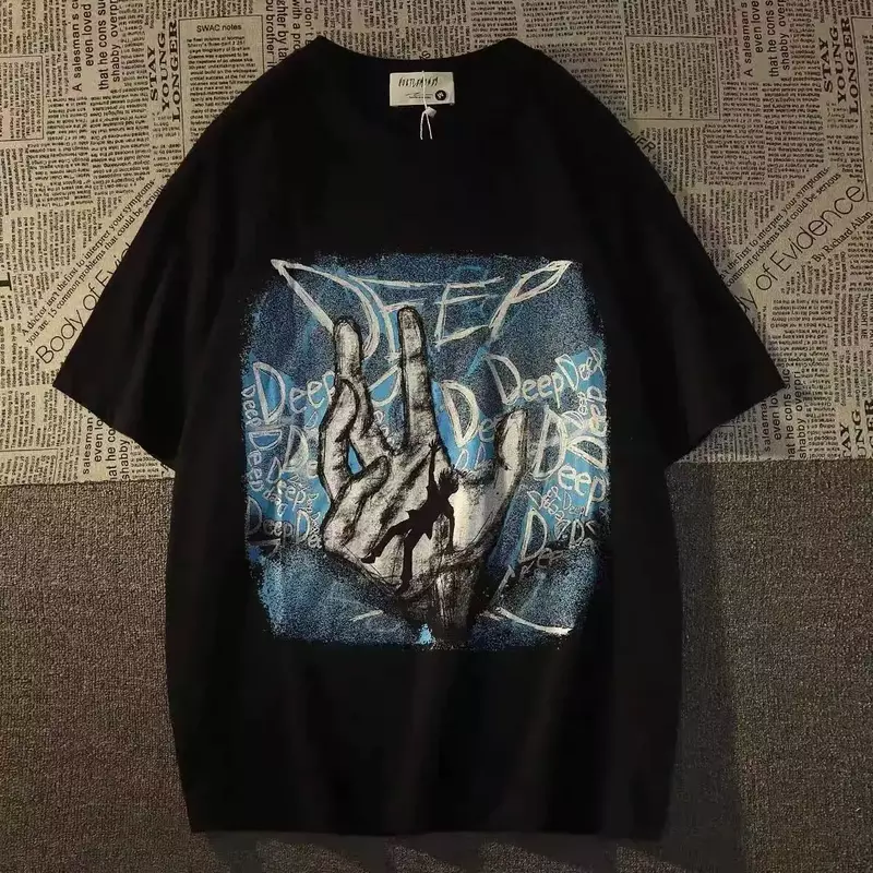 Camiseta de manga corta de algodón para mujer, ropa holgada de gran tamaño, estilo retro americano, y2k, gótico, coreano, hip hop