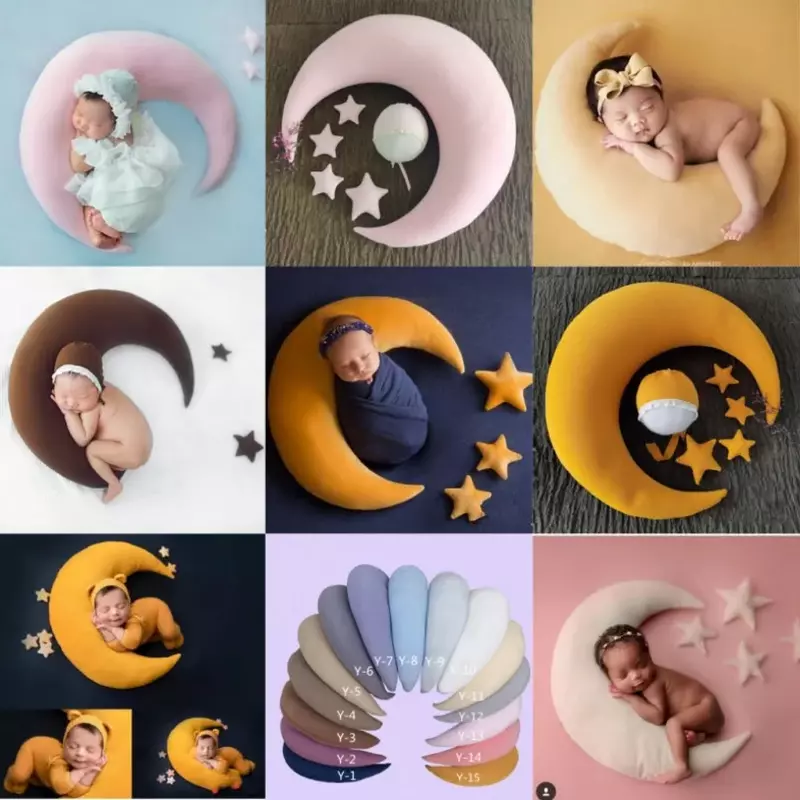 Rekwizyty fotograficzne dla noworodków dziecko pozujące gwiazdy księżyca poduszka kwadratowa półksiężyc zestaw poduszek niemowlęta sesja zdjęciowa akcesoria Fotografi