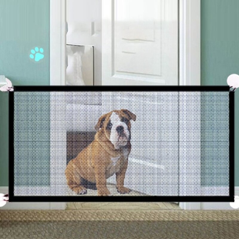 Retractable Pet Isolation Net Pet Gate สำหรับบันไดและประตูในร่มและกลางแจ้งประตูนิรภัยแบบพับได้ Punch-free Fence Dropship