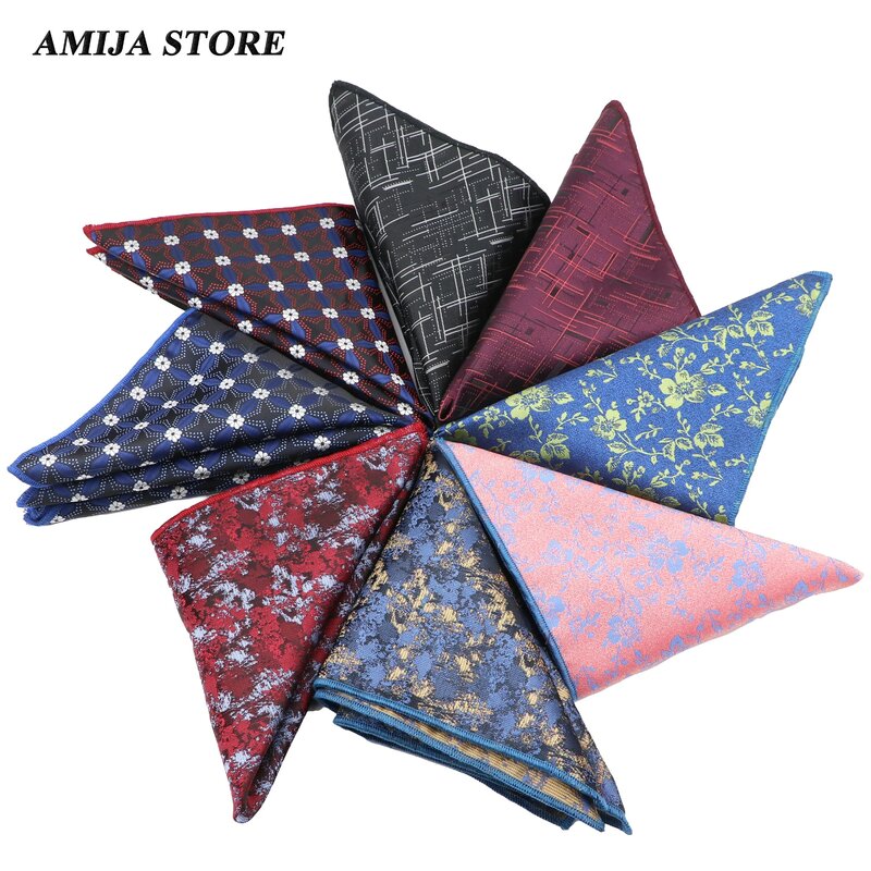 New Design Pocket Square Floral Flower Red Men Handkerchief Polyester Hankie Casual Party Wedding Gift Tuxedo Bowtie Accessories