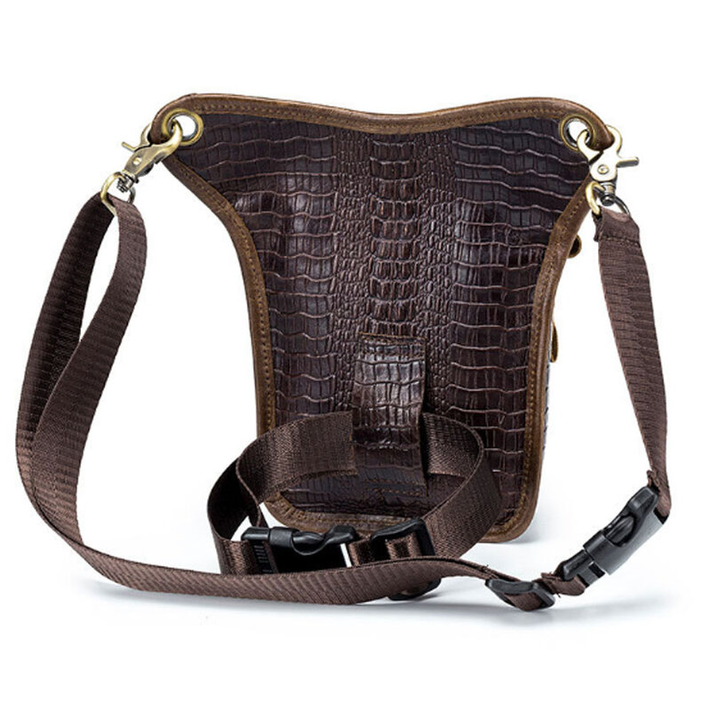 Retro Leather Waist Drop Leg Bag for Men Women Belt Crocodile Outdoor Sports Tactical Motorcycle Pack Shoulder Bag