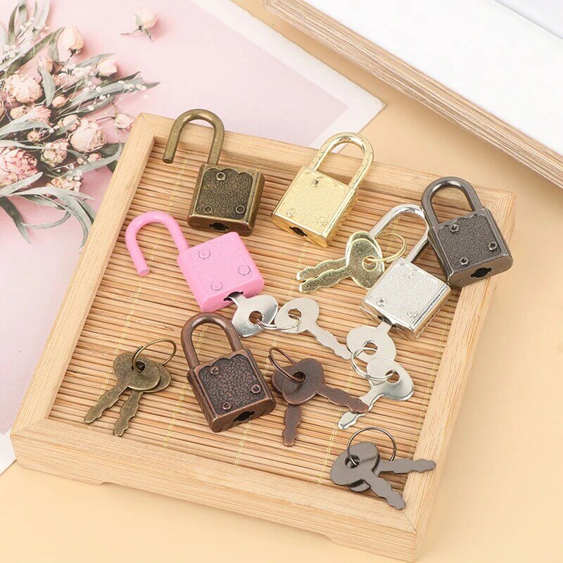 1Set gembok persegi panjang bagasi Mini kunci perangkat keras dengan kunci untuk perjalanan kotak perhiasan pernikahan buku harian koper