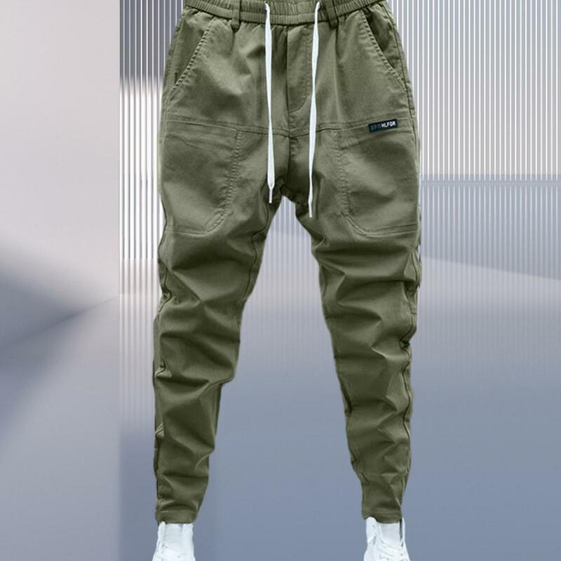 Drawstring Men Pants Ankle-banded Harem Pants Solid Color Pockets Soft Casual Joggers Male Cargo Pants Cargo Sports Trousers