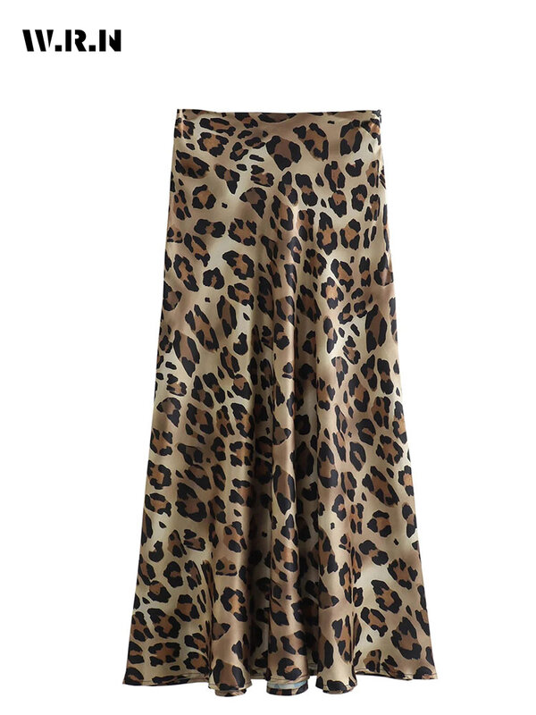 Faldas largas con estampado de leopardo para mujer, faldas informales de cintura alta, ropa de calle Vintage, verano 2024