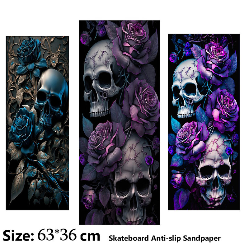 Skull Rose Mecha Pattern Electric Scooter Anti-ald Sticker, Sandpaper, Skateboard Grip Tape, Feuille, 63x36cm