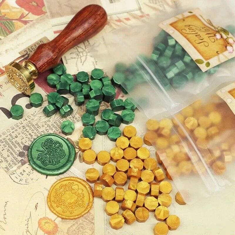 Bean Octagon Sealing Wax Beads, retro cera artesanato decoração, Envelope, convite, casamento, selo antigo, cartão que faz ferramentas, 100pcs