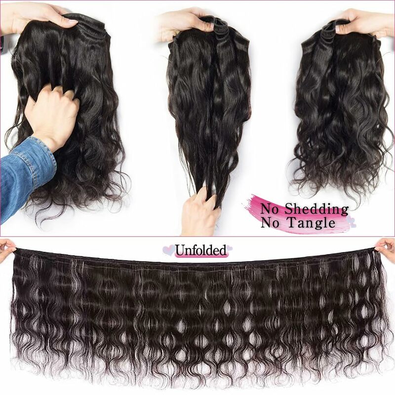 Human Hair Bundles with Closure Body Wave Brazilian Virgin Human Hair Weave 3 Bundles with 4x4 Lace Closure Natural Black Color