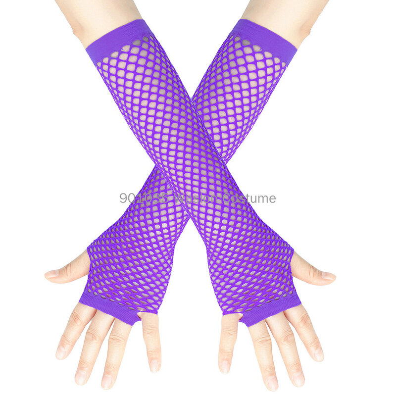 1Pair Neon Fishnet Fingerless Long Gloves Leg Arm Cuff Party Wear Dress For Womens Sexy Girls Punk Goth Dance Mesh Gloves Warmer
