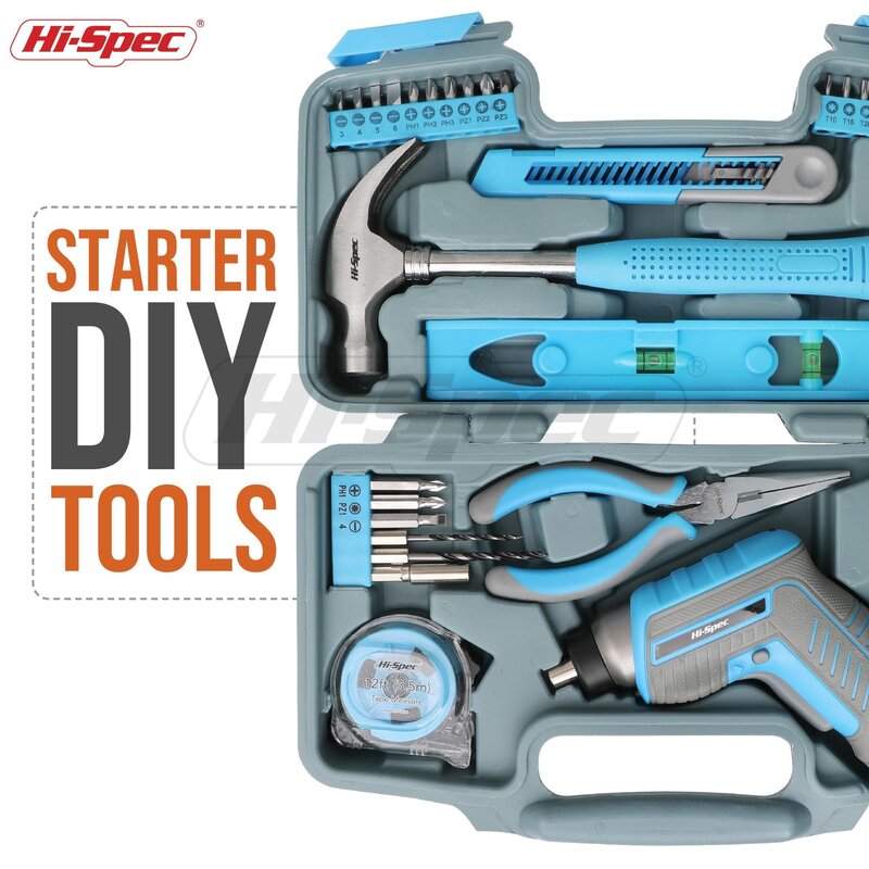 Hi-Spec 35pc 4V USB Electric Screwdriver Li-ion Hand Tool Set Household Tool Kit DIY Tools with Plastic Toolbox Storage Case