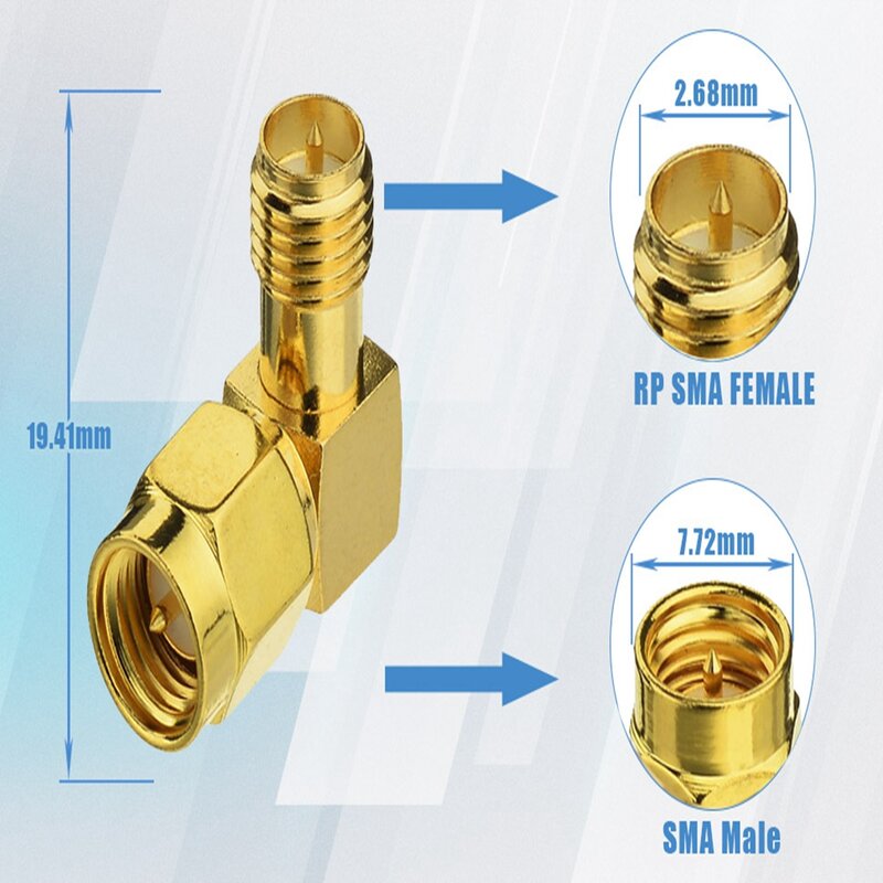 Superbat SMA Male Plug Right Angle to RP-SMA Female Jack Right Angle RF Coaxial Adapter Connector