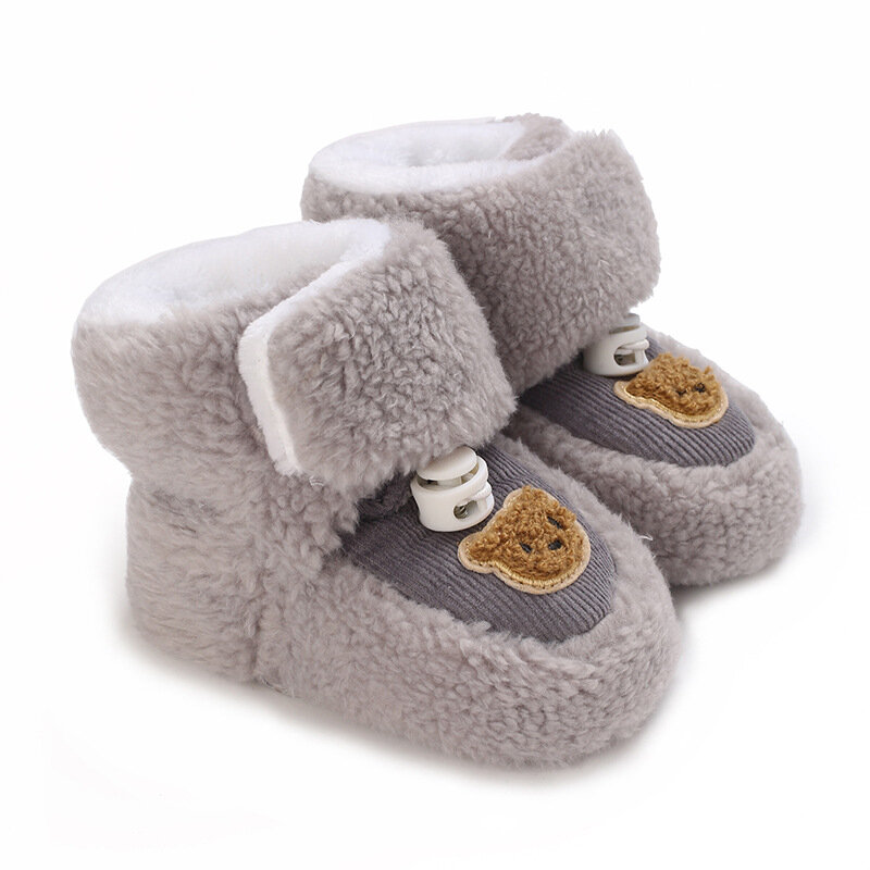 VISgogo nowonarodzone śniegowce urocze wzór niedźwiedzia zimowe botki dziecięce ciepłe buty do chodzenia dla malucha